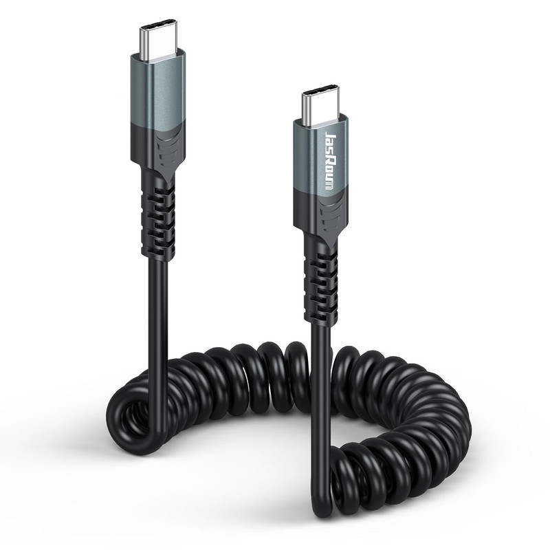 USB C to USB C Coiled Cable 60W Fast Charging Retractable Spiral Charger Cord