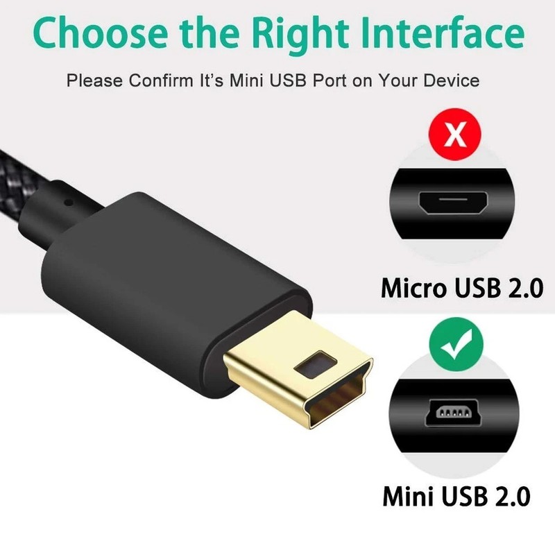 Mini USB Cable Braided 6ft Type A Male to Mini B Cable Data Charging Cord for Go gallery