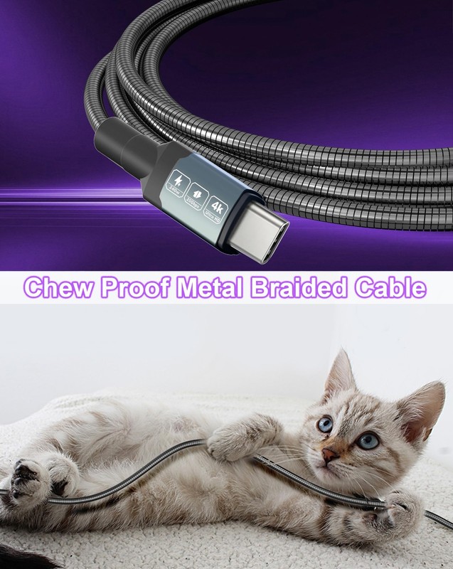 13ft Chew Proof Metal Braided USB-C to USB-C Cable - 240W PD Fast Charging, 2... gallery