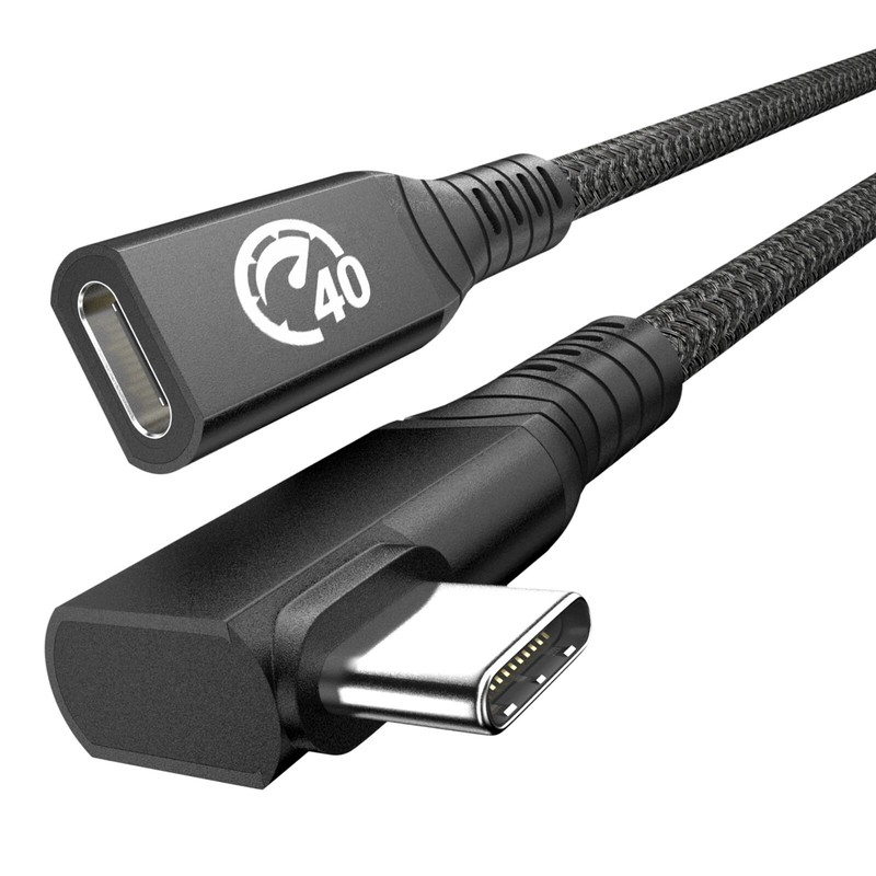 USB 4 Extension Cable 240W 2FT Right Angle Thunderbolt 4/3 & USB C Male to Fe…