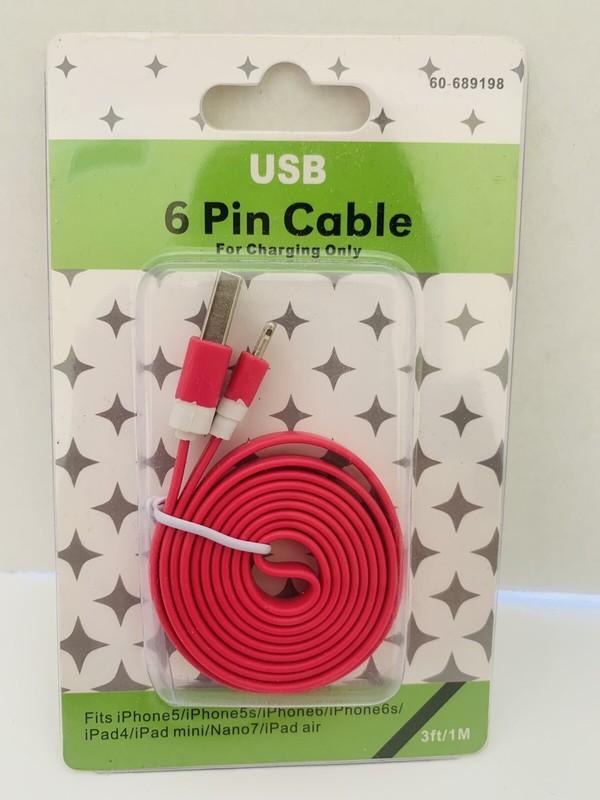 USB 6 Pin Pink 3ft/1M Cable *for Charging Only* (For iPhone and iPad)