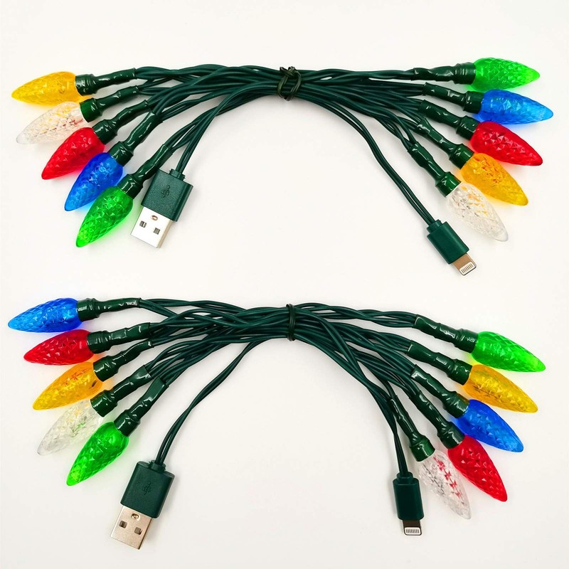 KBG 2 Pack LED Christmas Lights 50 inches, 2Pcs USB to Light-ning Phone/i