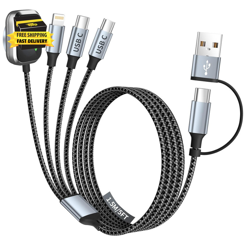 Travel Vacation Essentials 4 in 2 Dual Type C Multi Charging Cable for Apple Wat