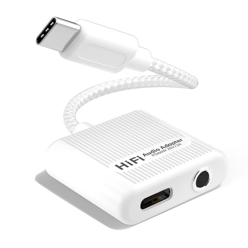 USB-C Audio Charging Adapter to 3.5mm 60W PD Type C Aux Converter Z4P7