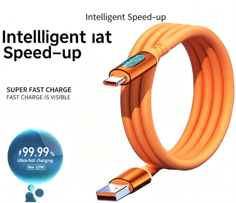 120W Super Fast Charging Type C Cable Dynamic Digital Display Real Time Voltages