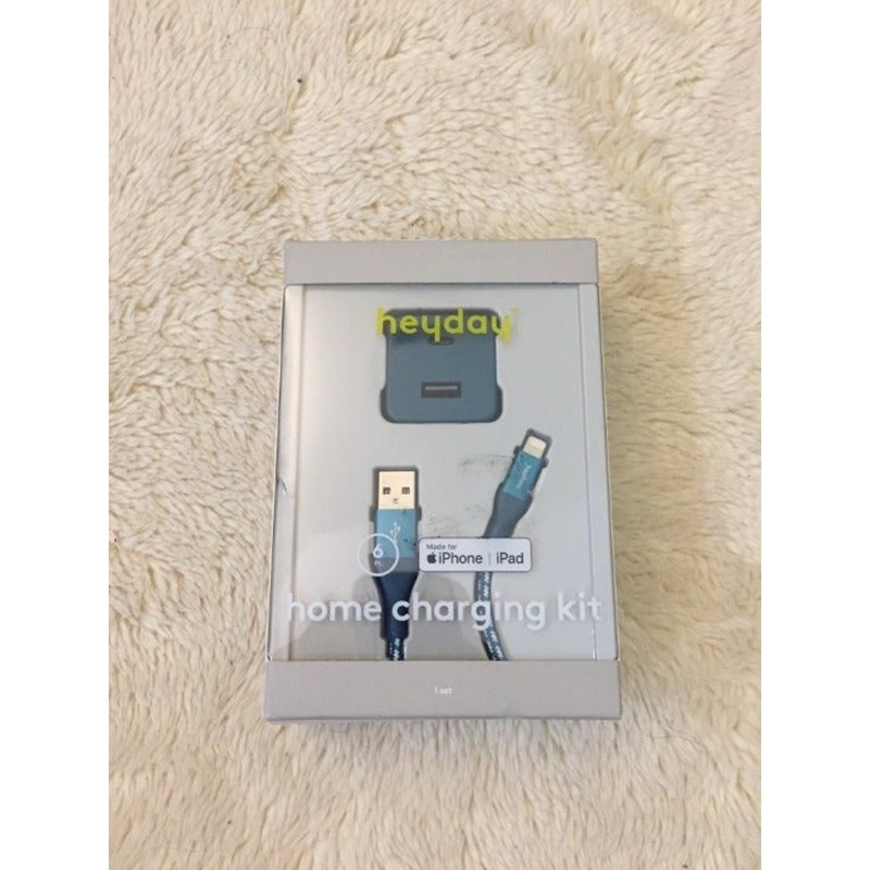 Heyday 2-Port Wall Charger with 6′ USB-A to lighting Cable-Teal