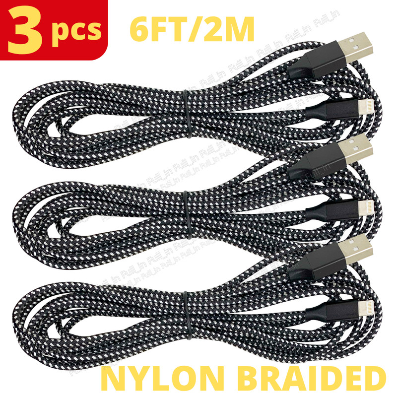 3PACK Braided USB Fast Charger Cable Heavy Duty Lead For iPhone 14 13 12 11 XR 8