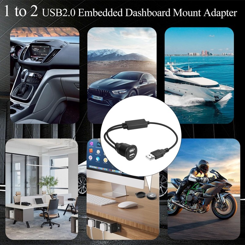USB 1 To 2 Flush Mount Adapter Cable USB 2.0 Male To 2 Female 35cm 13.8 Inch gallery