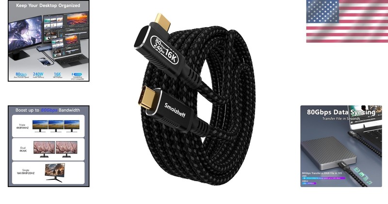 High-Speed 2m USB-C Cable: 80Gbps Data, 240W Fast Charge gallery