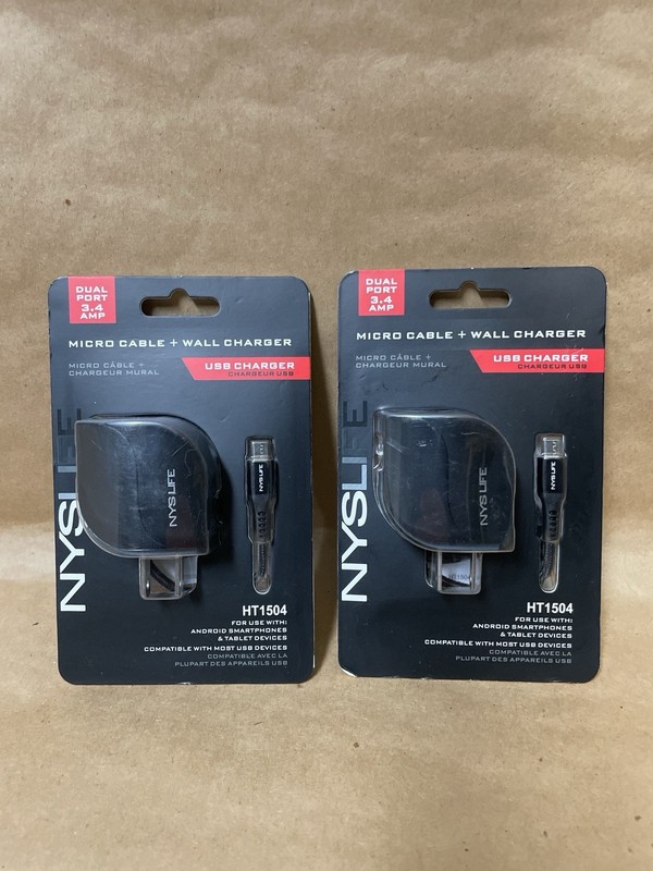 NYSLIFE HT1504 Micro USB Wall Charger Cable Set 3.4A Lot of 2 New