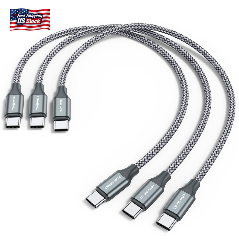 USB C to C Cable (3 Pack 1Ft),Short USB Type C Fast Charging Nylon Braided Charg gallery