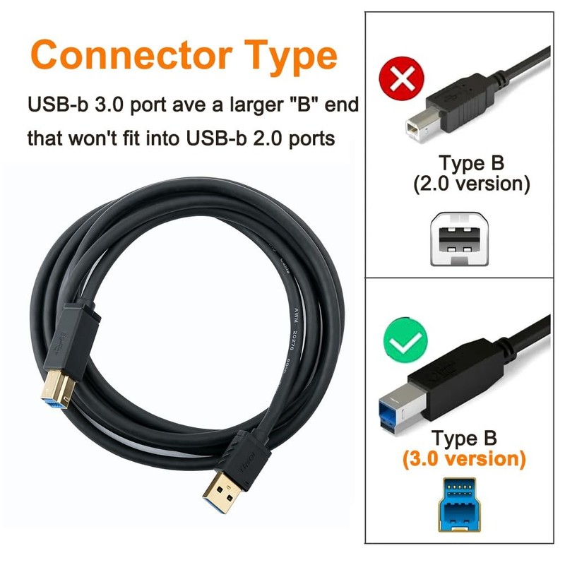 3 Feet USB 3.0 A Male To B Male Printer Cable Superspeed Data KVM Wire Black gallery