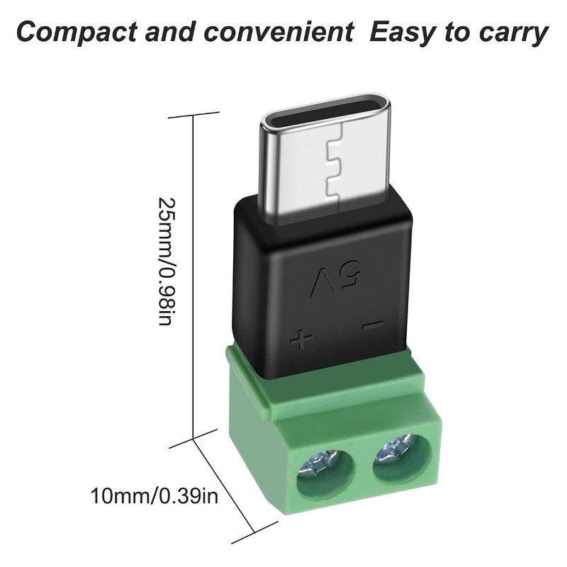 USB Type C Solderless Connector Screw Terminal Adapter USB C Male to 2 Pin Termi gallery