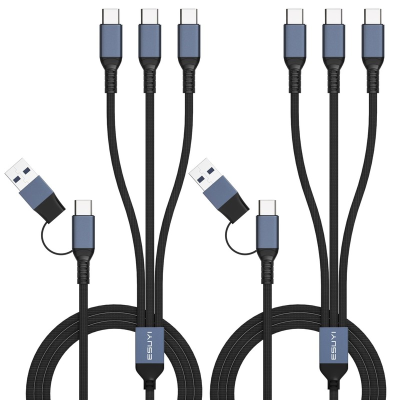 3 in 2 Multi Charging Cable 5FT 60W USB C Splitter Cord, Nylon Braided PD QC Fas gallery