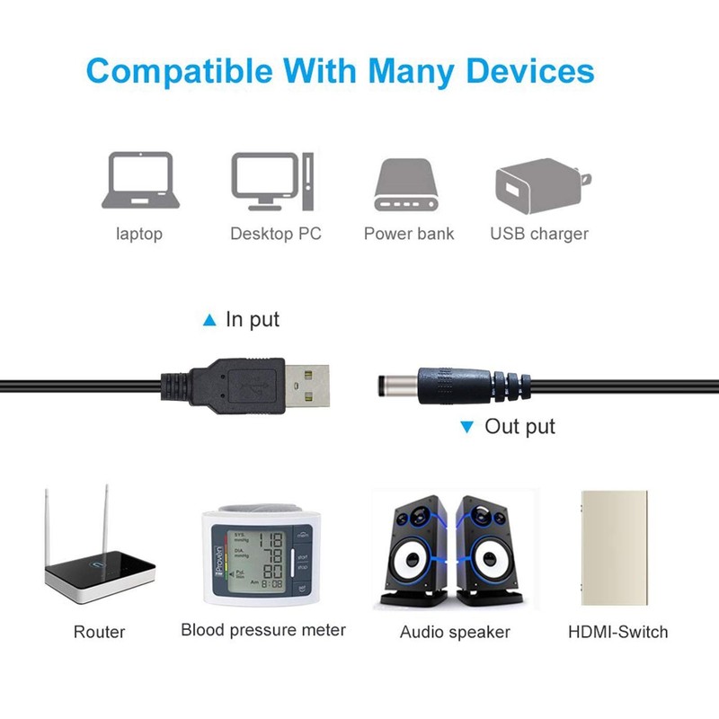 2-Pack 1.5m/4.92ft USB A Male to 5.5mm x 2.1mm DC 5V Power Plug Connector Cab... gallery