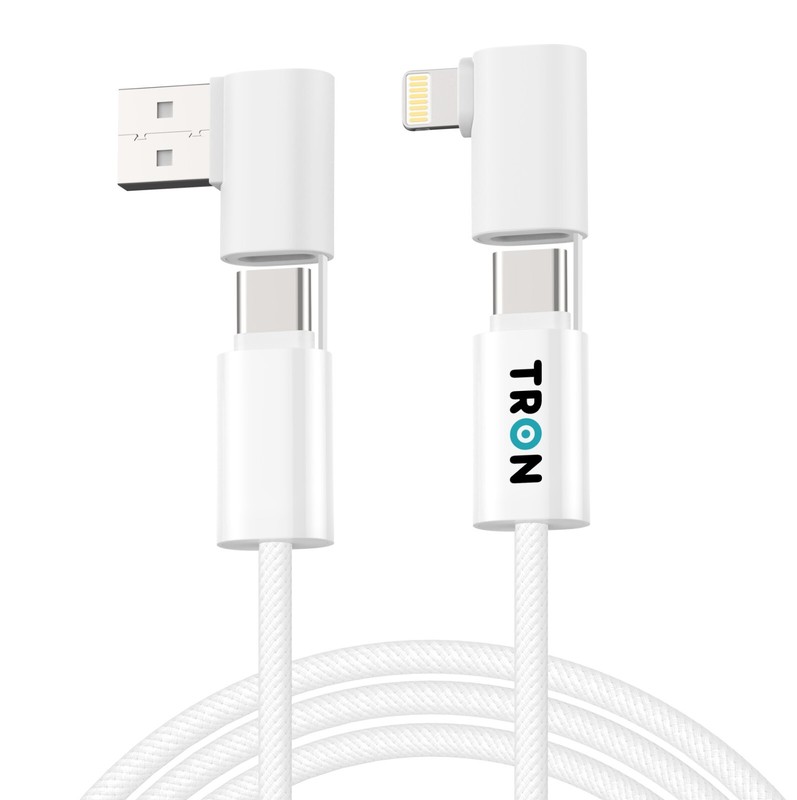 4-in-1 USB A to C and L Braided Charger Cable – 6FT, White-TR46