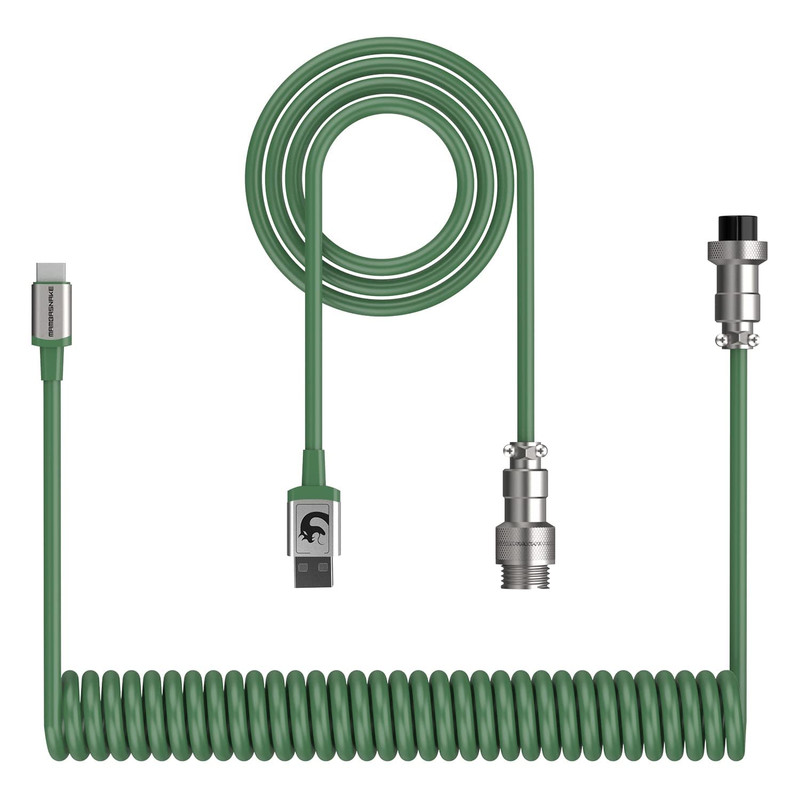 Coiled USB C to A Keyboard Cable TPU Cord Green Spiral Extendable for Gaming and