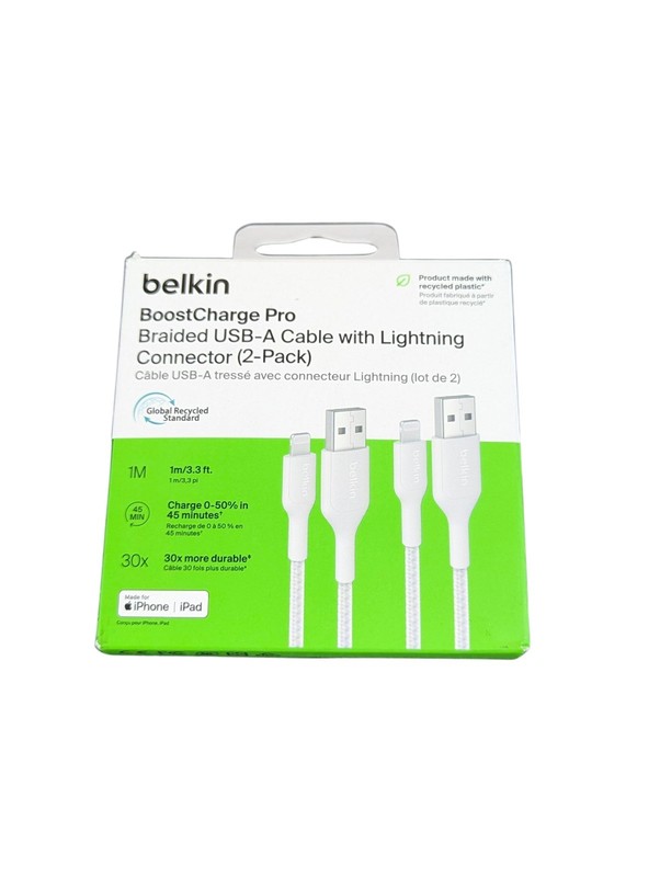 Aa3O Belkin Boostcharge Pro Braided Usb-A With Lighting Connector 2-pack White
