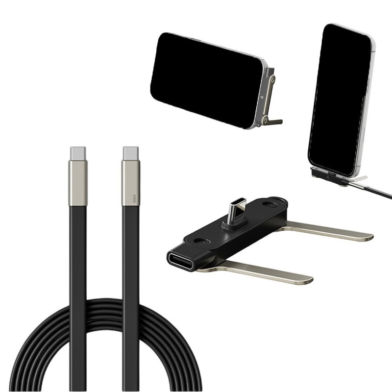 2 in 1 240W Charging Cable with Stand 150cm for iPhone and For Samsung Models