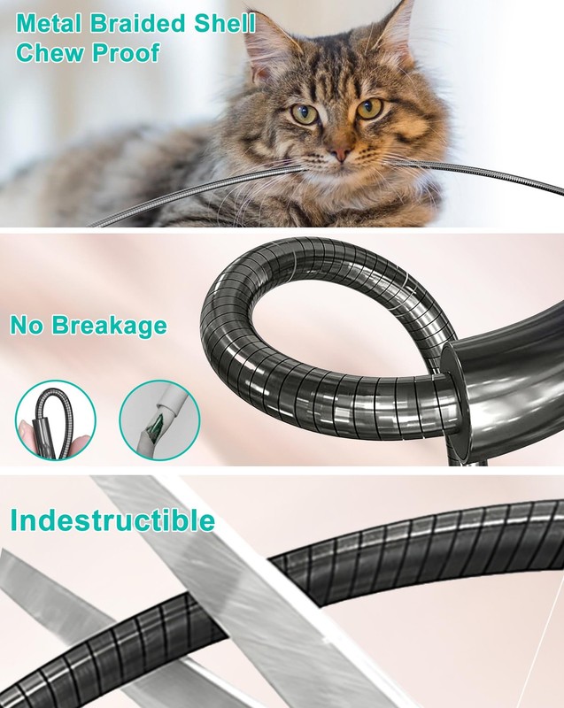 13FT Chew Proof Metal USB C to USB C Cable Shielded Armor Tough Braided Wire gallery