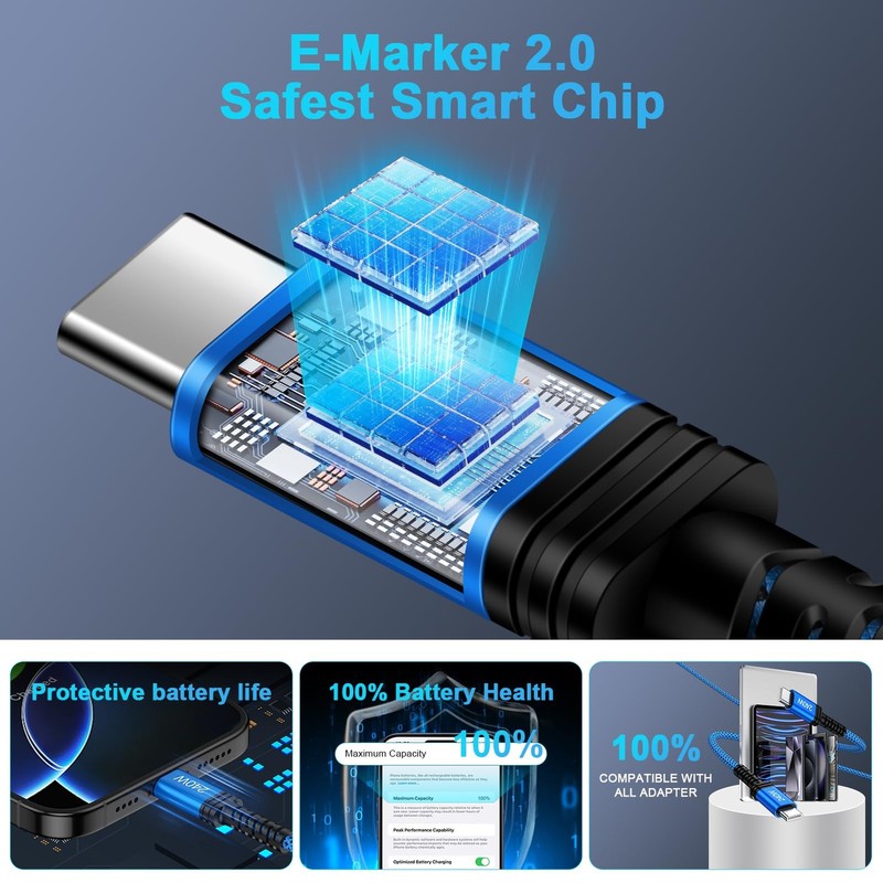 2 Pack 240W USB C to C Cable Fast Charging 6FT Type C Charger Cord Blue Purple gallery