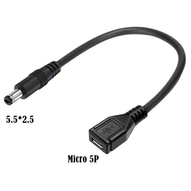 0.2M 3A DC 5.5x2.5mm Male To Micro USB 5 Pin Female Power Extension Cable gallery