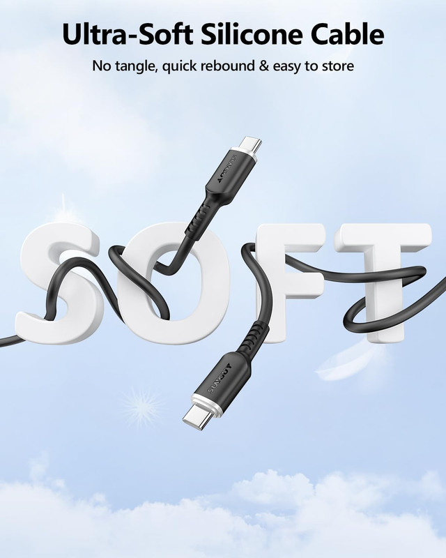 USB C to C Cable 1FT, 2Pack 100W Soft Silicone 1Ft+1Ft, Black gallery