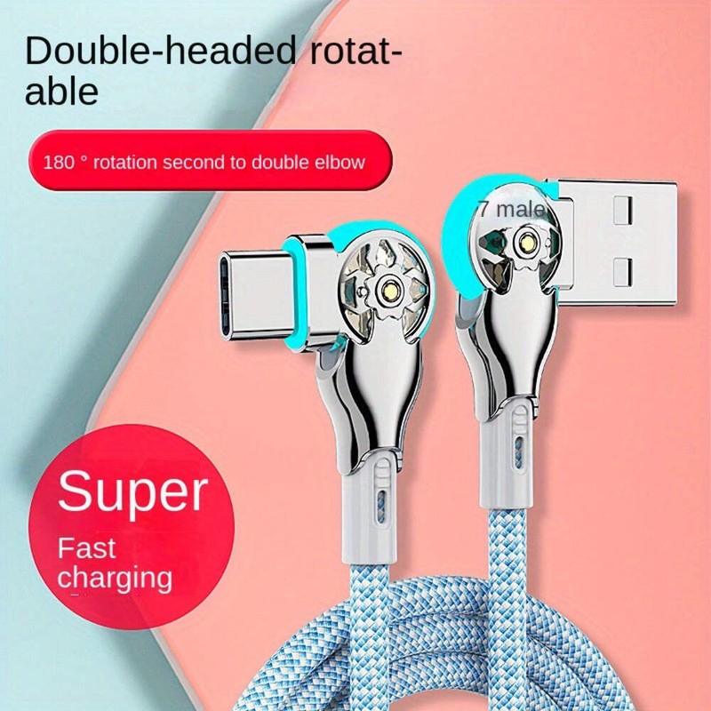 2-piece-universal-fast-charging-data-cable-type-c-with-light-double-elbow-rotati gallery