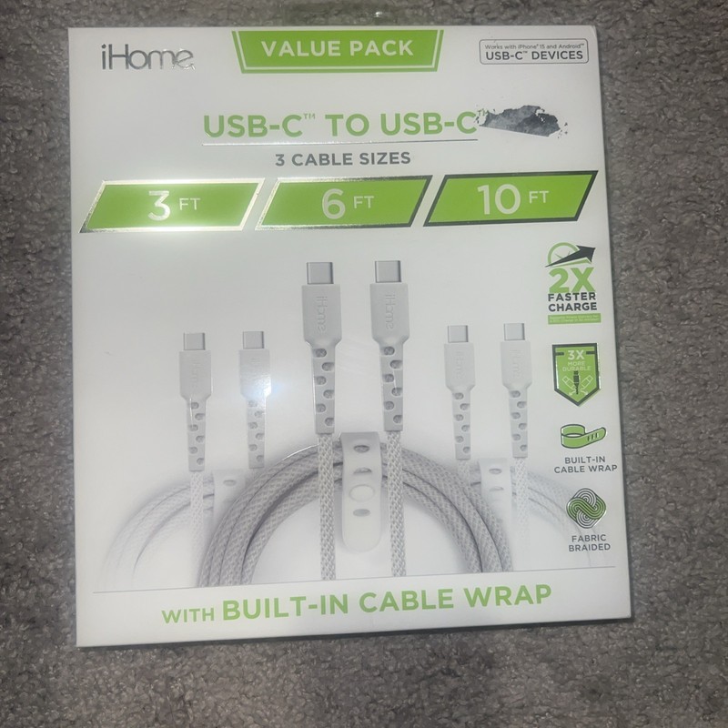 iHome TPE Durastrain USB-C to USB-C Nylon Braided Charging Cable 3PK 2IHCC2292W0 gallery