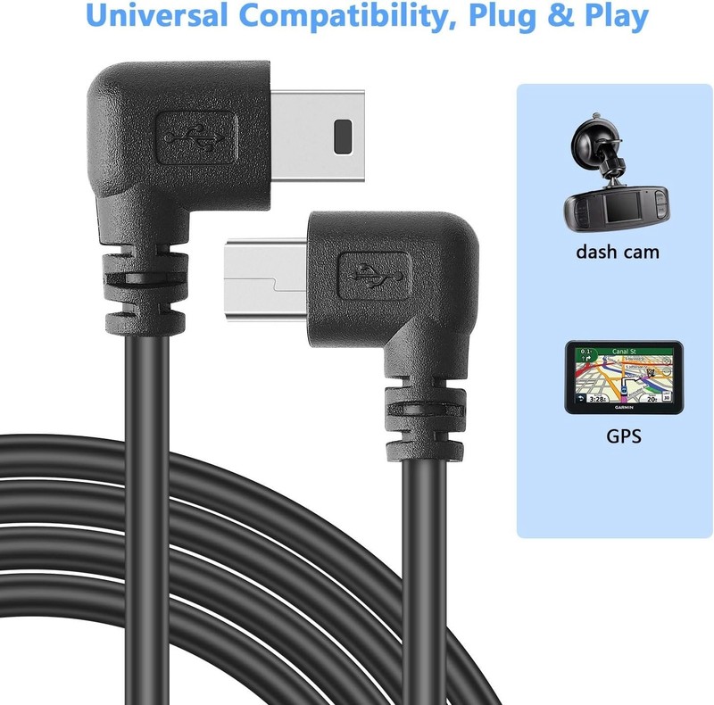11.5FT Mini USB Power Cable - 90 Degree Left Angle for Dash Cam Charging gallery