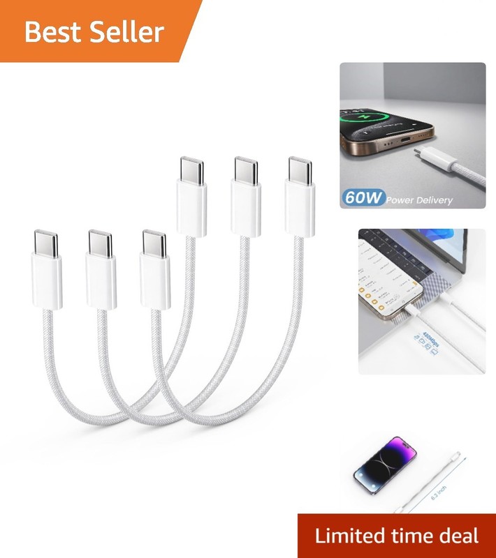 3-Pack 6-Inch USB C Braided Cables – High-Speed 60W Charging & Data Transfer