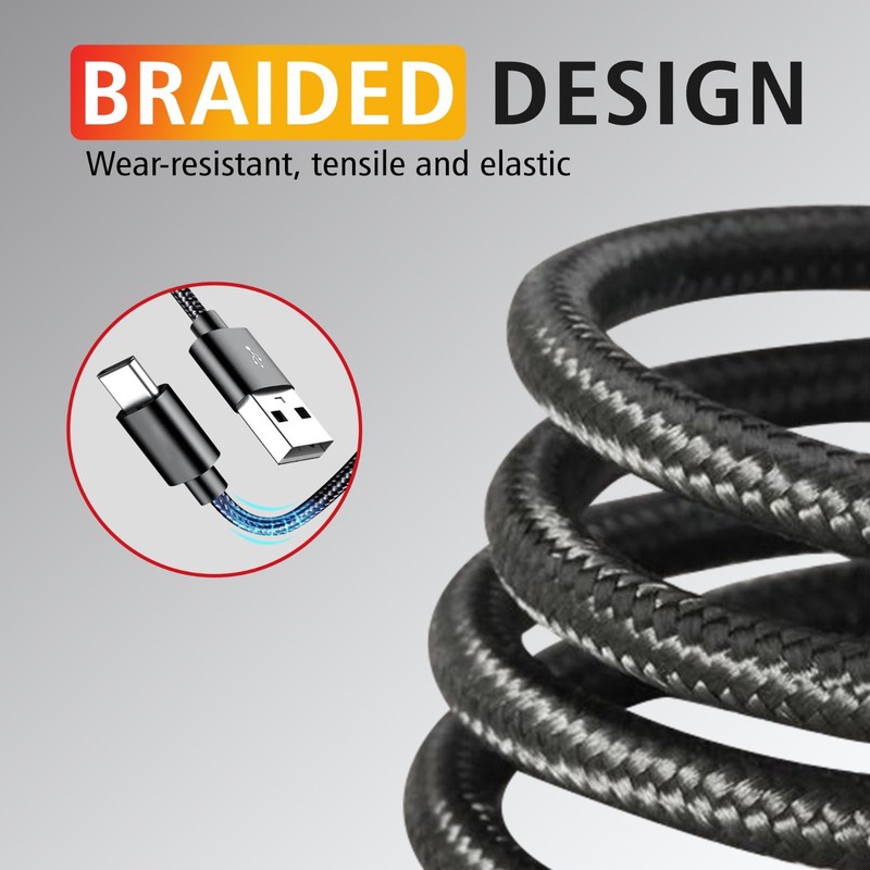3-Pack Black Braided USB A to USB C Type-C Fast Charging Data Charger Cable Cord gallery