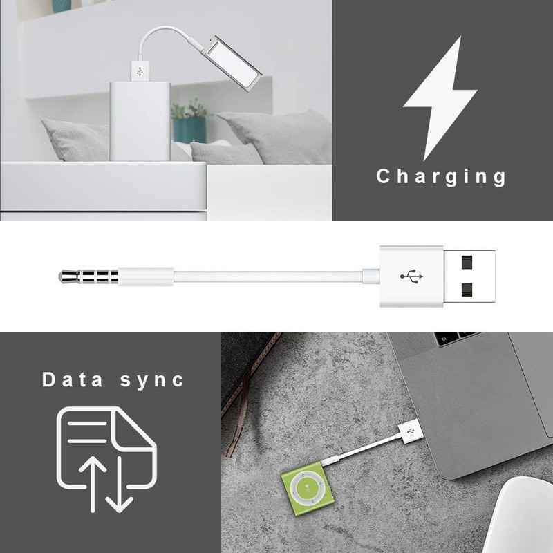 iPod Shuffle Cable, 2 Pack 3.5mm Jack/Plug to USB Power Short, White gallery