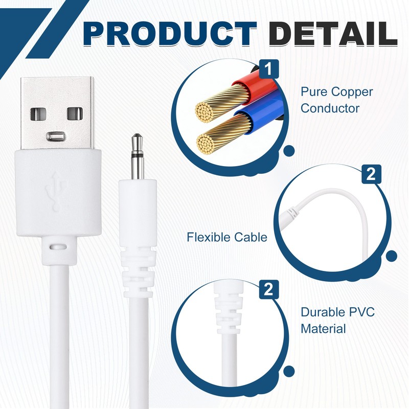 2.6FT DC Charging Cable,5V 1A USB to DC Power Cable 2.5mm Length 8mm, White gallery