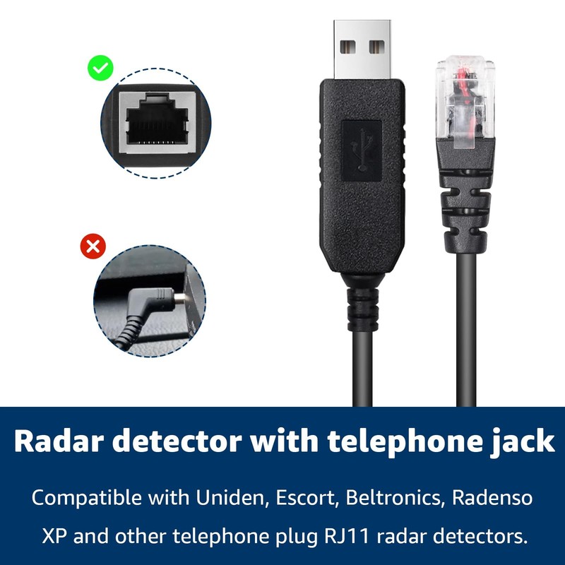 USB to RJ11 Cable 4.92FT USB 5V-12V Compatible with Escort Uniden Beltronics gallery