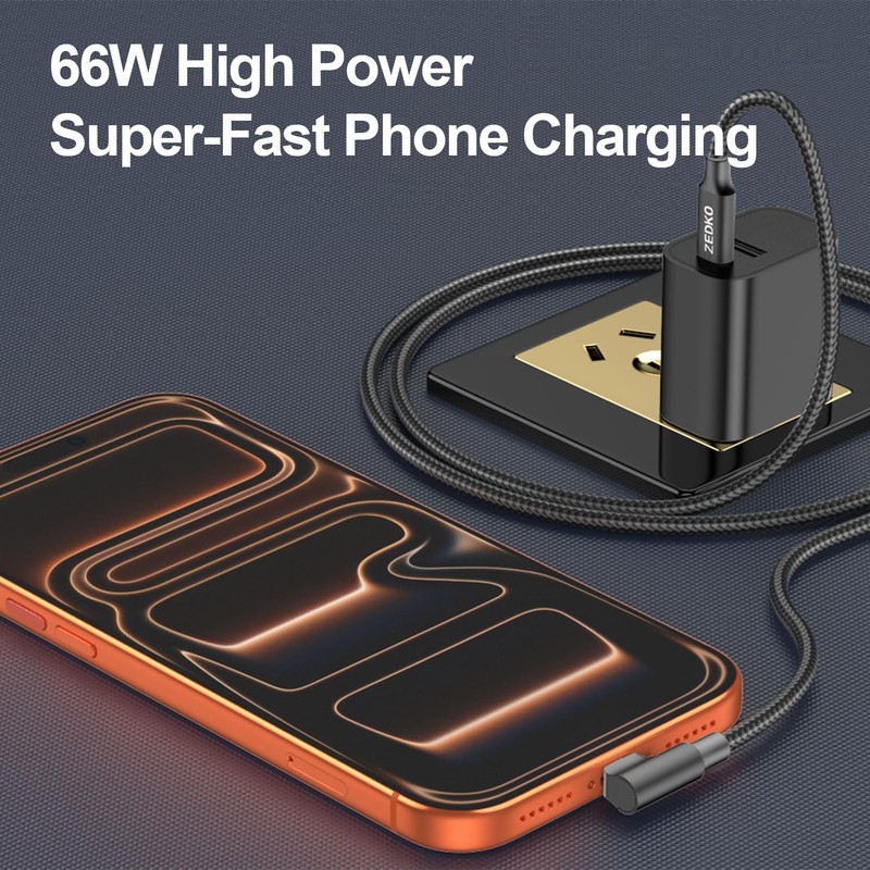 USB to Fast Charging Cable Long USBC 90 Degree Cable 10FT -Braided Charger Co... gallery