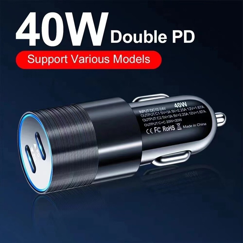 12V Dual USB C Car Fast Charger Plug 40W Type C Phone Adapter Cigarette Lighter gallery
