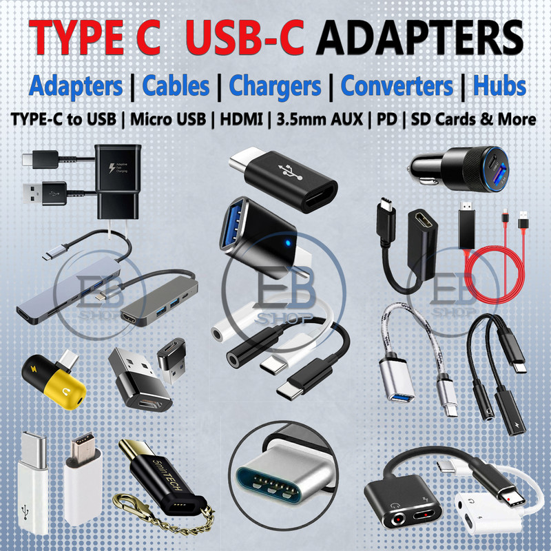 TYPE C USBC Adapters to USB/Micro USB/DP/HDMI/AUX/Cable/Charger/Hub PC lot Phone