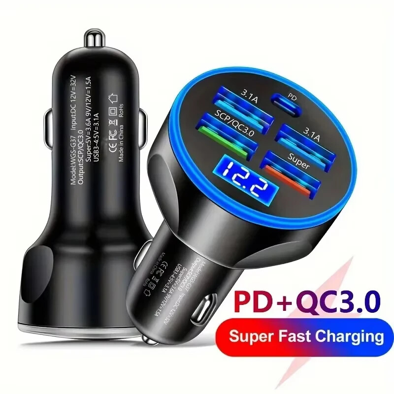 5 in 1 Car Charger Adapter 4usb 2usb Fast Power Dual Port Type-c Plug Usb-c