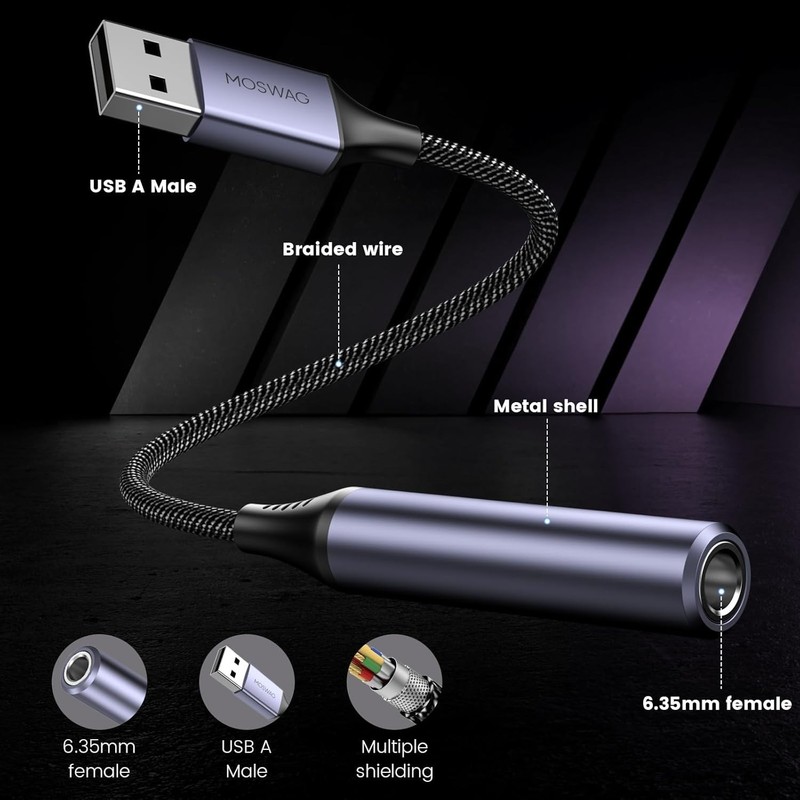 MOSWAG USB to 1/4 Jack Audio Adapter, USB to 6.35Mm Female Headphone Aux Adapter gallery