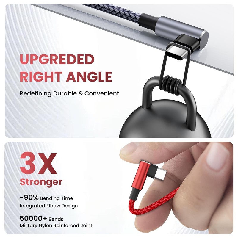 USB A/C to C Right Angle Cable, 90 Degree 1Pack5FT, Green_Blue_Grey_Red gallery