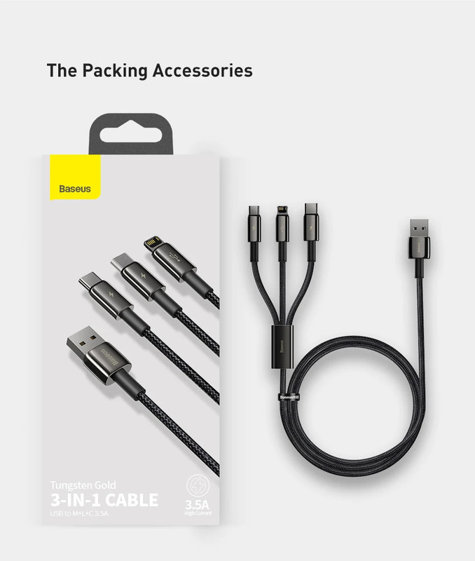Baseus 3 in 1 USB Type C Cable For iPhone 14 13 12 Fast Charging Cable Samsung gallery