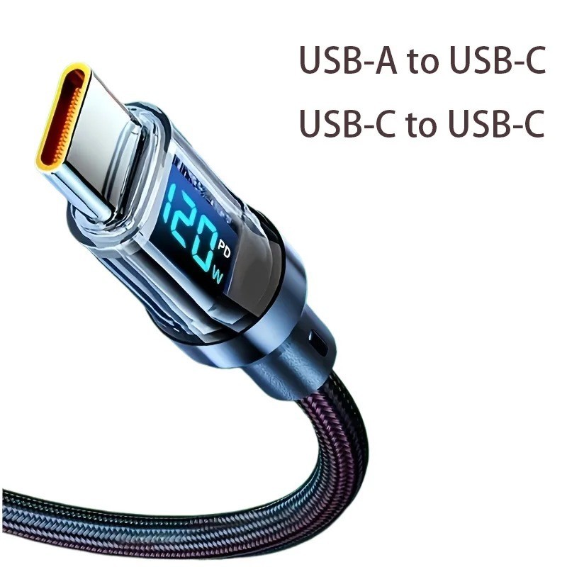 120w Super Fast USB Type-C Charging Braid Phone Charger Lead with Display Lot gallery