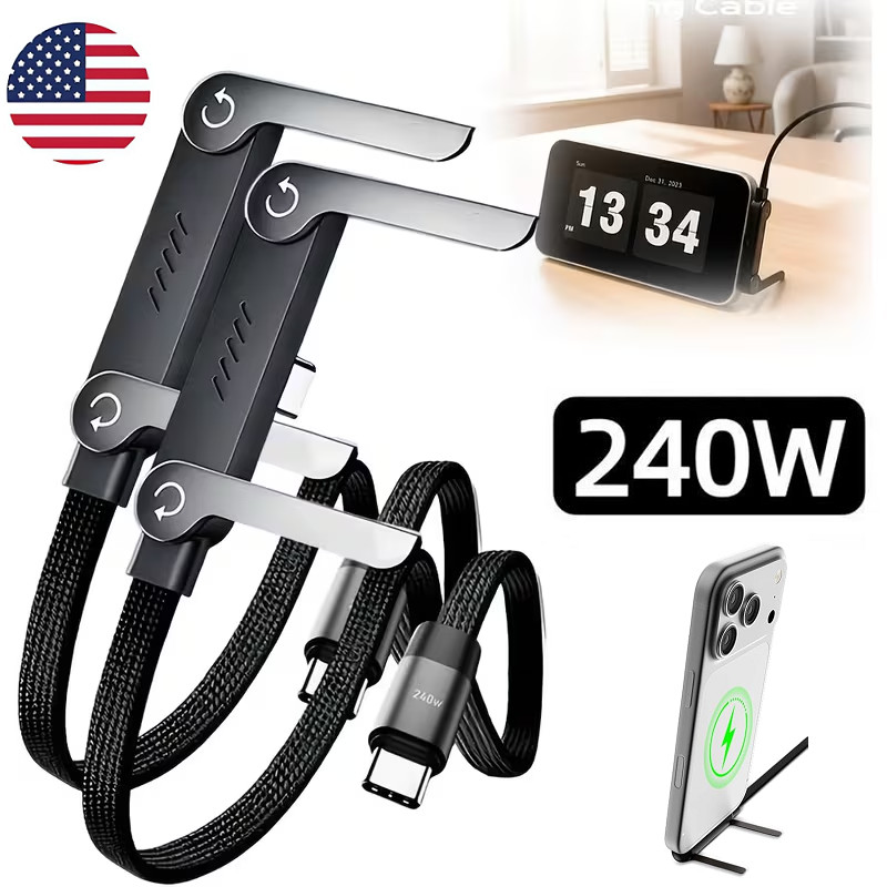 2×2-in-1 Invisible Holder Charger Cable 240W Fast Charging Cord with Phone Stand