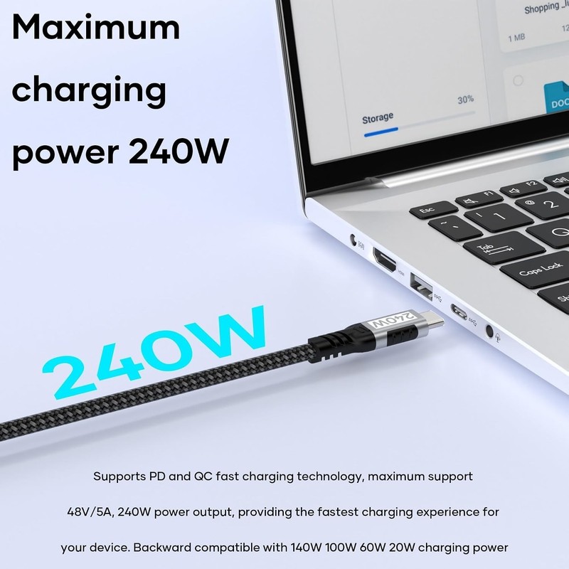 High-Speed 1.64FT USB C to C Cable, 240W PD 3.1, Right Angle Braided Design gallery