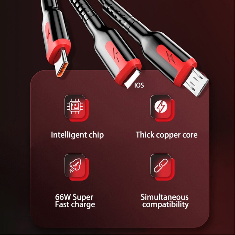 3in1 Multi Head USB Cable Charger Fast Charging Data Sync for iPhone Sumsang US gallery