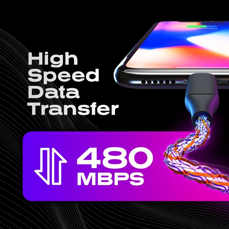 Light Up Charger Cable - GloBright Braided Charging Cable, Glowing Super Fast... gallery