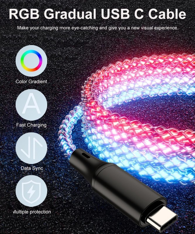 Car Carplay Cable for iPhone 17 16 15 Max Plus, 3.3ft RGB Light Up USB A to C... gallery