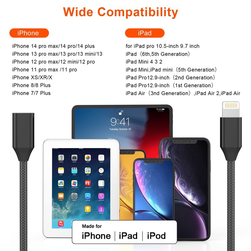 for iPhone Charger Extension Cord,[Apple MFi Certified] Black-Braided/3FT gallery