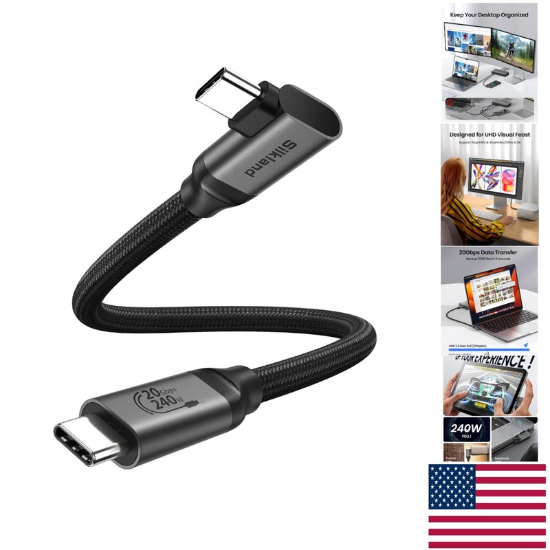 1FT USB C Data Cable Right Angle 20Gbps – Ideal for Monitors & Fast Charging